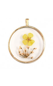 Pendant with dried flowers 35mm - Gold-light pink yellow